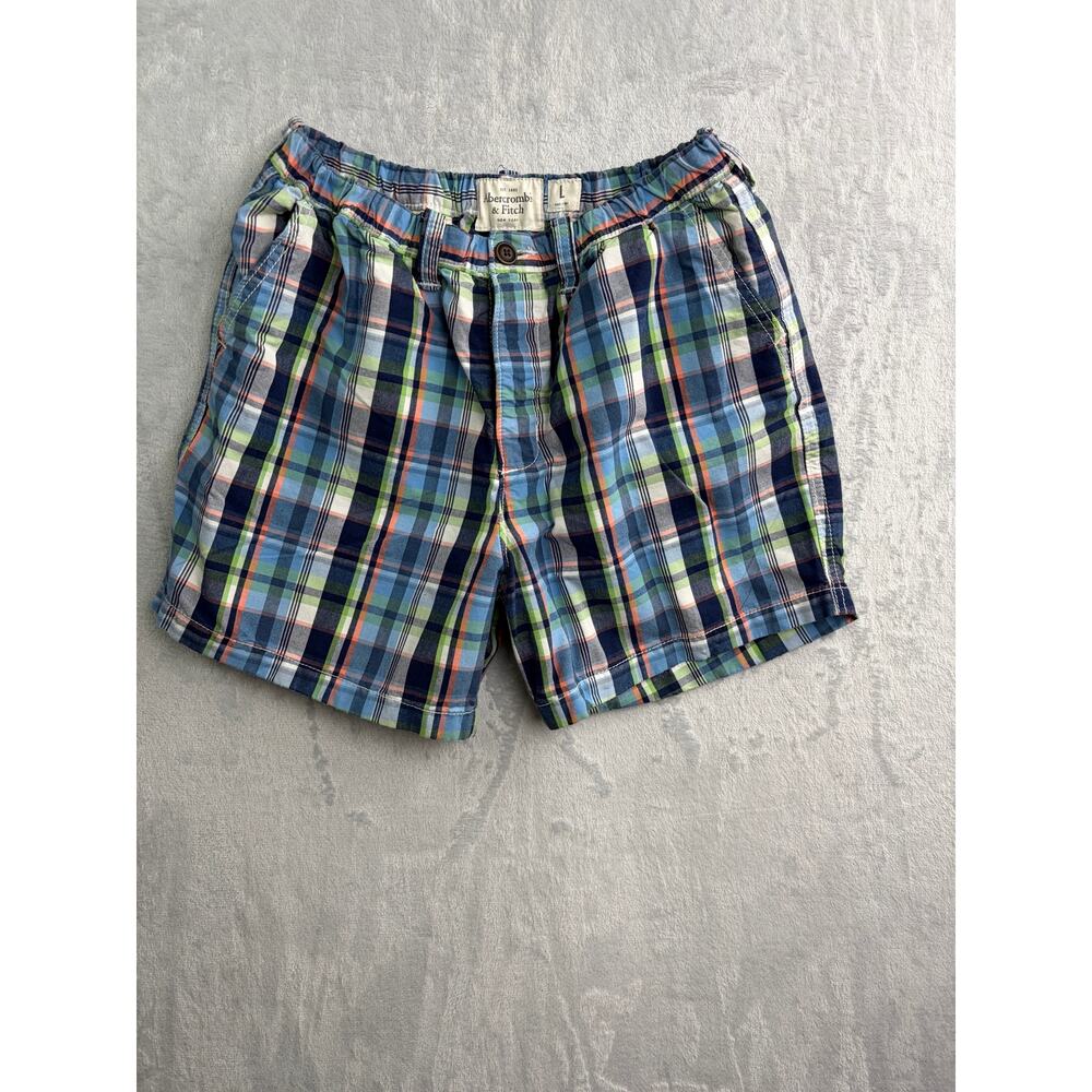 Abercrombie Flat Front Men's Plaid Shorts - Blue/Green - Size Large - Picture 5 of 10